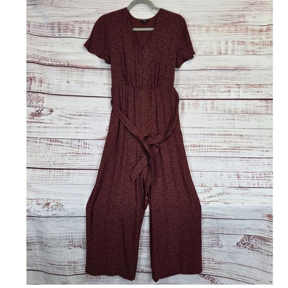 Rails Jet Rust Spotted Jumpsuit &Sash S Stretch Waist Wide Leg Red/Brn Holiday - Picture 3 of 16